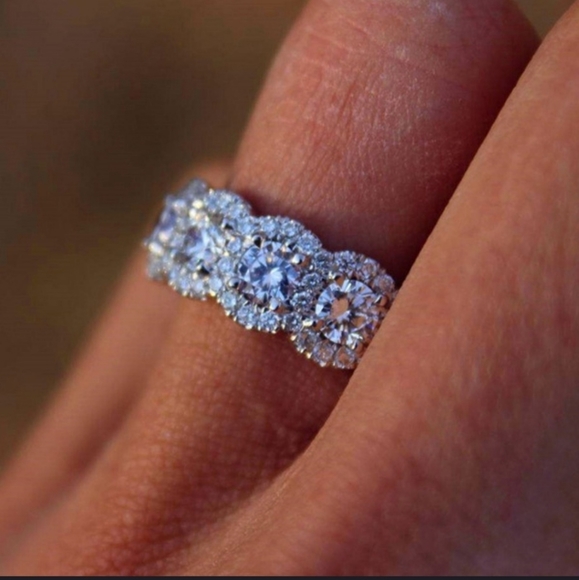 NEW LUXURY 925 Silver 4 round Diamond Wedding Band - Picture 6 of 7